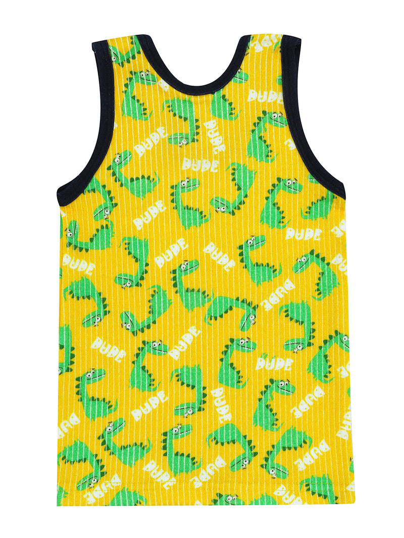 D'chica Slim fit Bro Set Of 2- 1 Yellow Dino  Print Thermal Vest & 1 Earth Print Thermal Vest For Boys