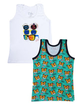 D'chica Slim fit Bro Set Of 2- 1 Green Lion Print Thermal Vest & 1 Sunglass Print Thermal Vest For Boys