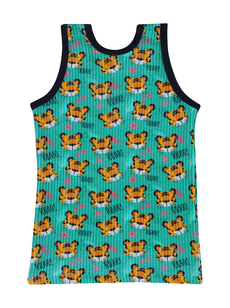 D'chica Slim fit Bro Set Of 2- 1 Green Lion Print Thermal Vest & 1 Sunglass Print Thermal Vest For Boys