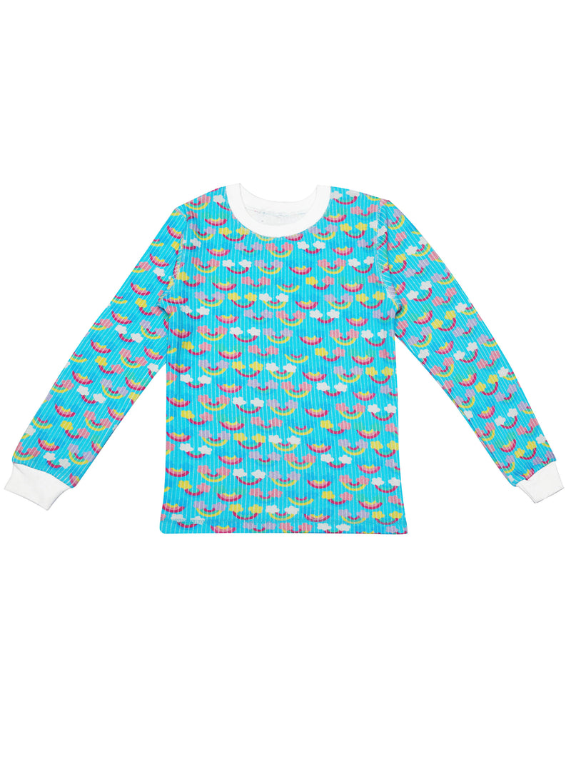 D'chica Slim fit Girls Rainbow Print Thermal Full Sleeves Top For Girls