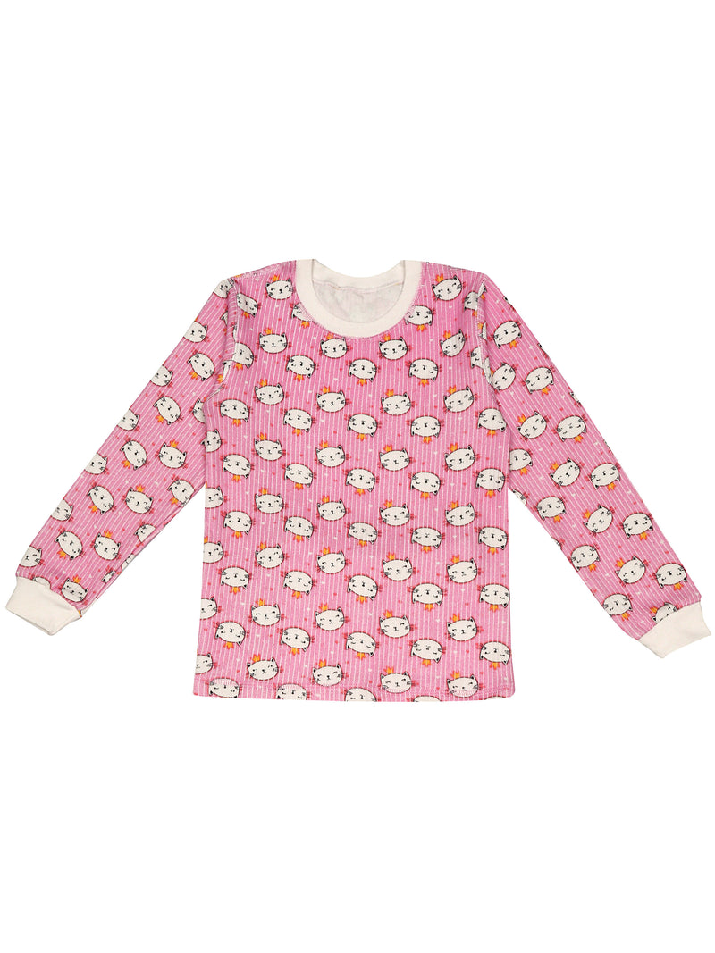 D'chica Slim fit Girls Kitty Print Thermal Full Sleeves Top For Girls