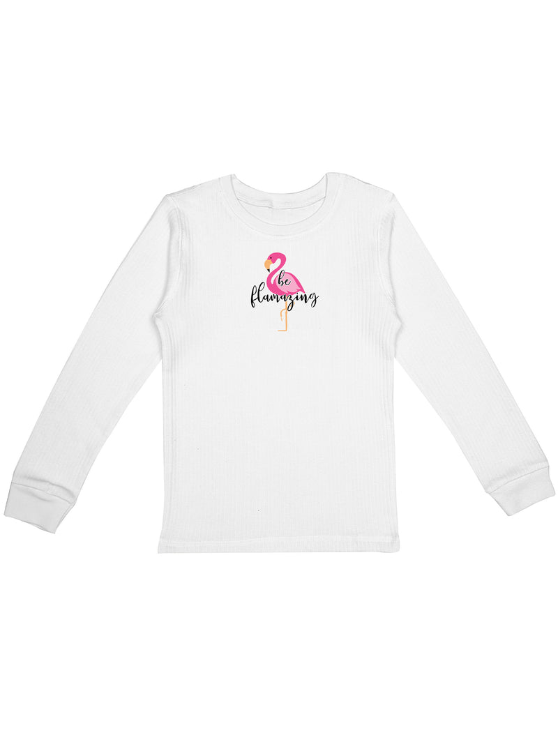 D'chica Slim fit Girls Set of 2- 1 Pink Kitty Print & 1 Flamingo Print Thermal Full Sleeves Top For Girls