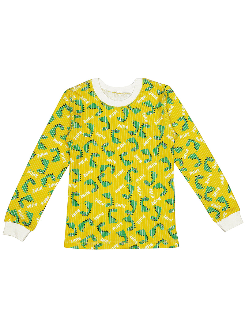 D'chica Slim fit Bro Set of 2 -1 Yellow Dino Print & 1 Sunglass Print Thermal Full Sleeves Top For Boys