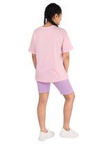 D'chica Pink & Purple Cotton Sportswear for girls/women pack of 2| Oversize Long t-shirt for girls with cycling shorts