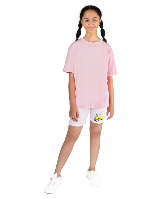 D'chica Pink and White Cotton Sportswear for girls/women pack of 2| Oversize Long t-shirt for girls with girls cycling shorts