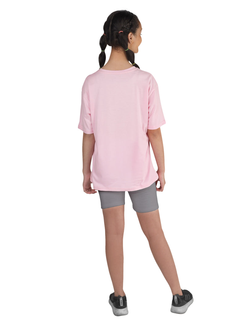 D'chica Pink & Grey Cotton Sportswear for girls/women pack of 2| Oversize Long t-shirt for girls with girls cycling shorts