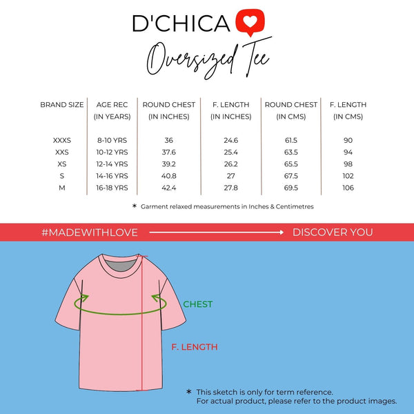 D'chica Long Oversize Stylish T shirt for girls | Trendy printed sleeve design | Breathable cotton for everyday and sports wear